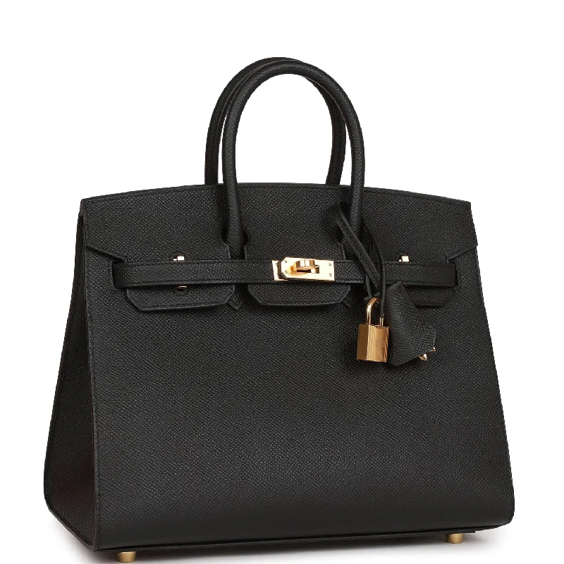 Hermes Birkin Bags with a Pebbled Leather Texture for a Rugged yet Elegant AppealHermes Birkin Sellier 25 Black Epsom Gold Hardware