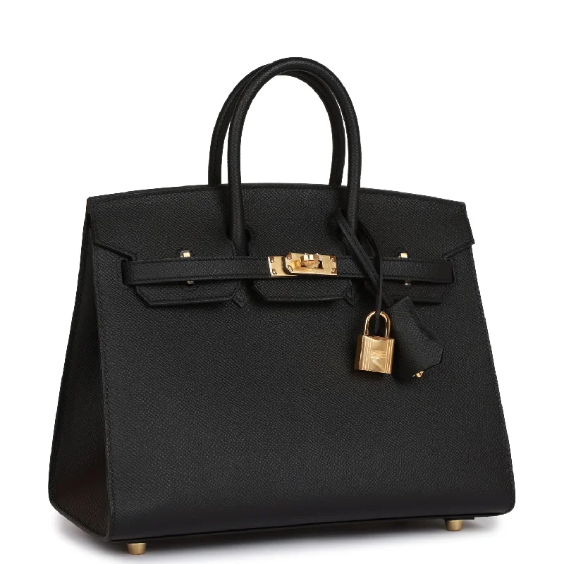 Hermes Birkin Bags with a Zippered Interior Compartment for ValuablesHermes Birkin Sellier 25 Black Epsom Gold Hardware