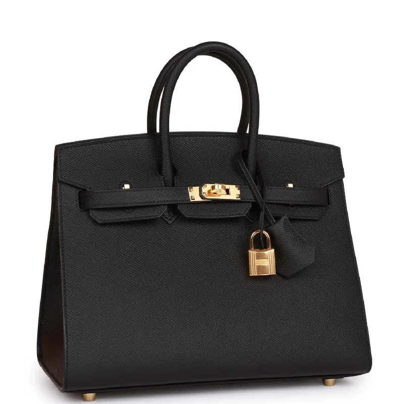 Hermes Birkin Bags with a Detachable Mirror Pocket InsideHermes Birkin Sellier 25 Black Epsom Gold Hardware