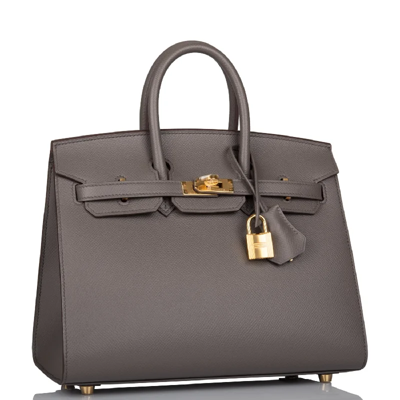 Hermes Birkin Bags with a Chain - Embellished Handle for a Modern TwistHermes Birkin Sellier 25 Etain Epsom Gold Hardware