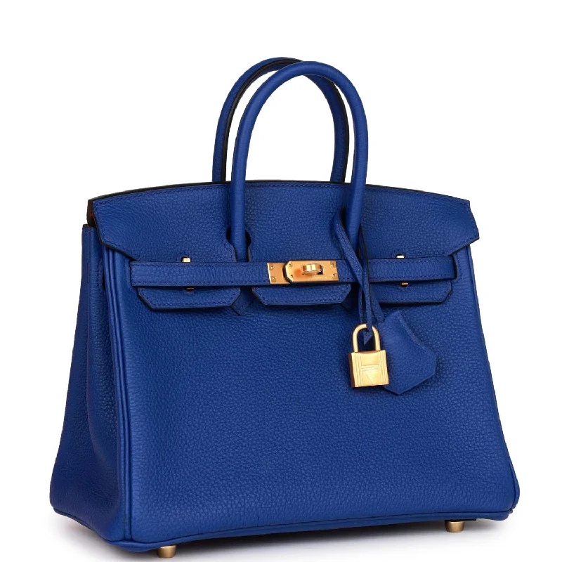 Hermes Birkin Bags with a Hand - Embroidered Floral PatternHermes Special Order (HSS) Birkin 25 Bleu Electric Verso Togo Brushed Gold Hardware