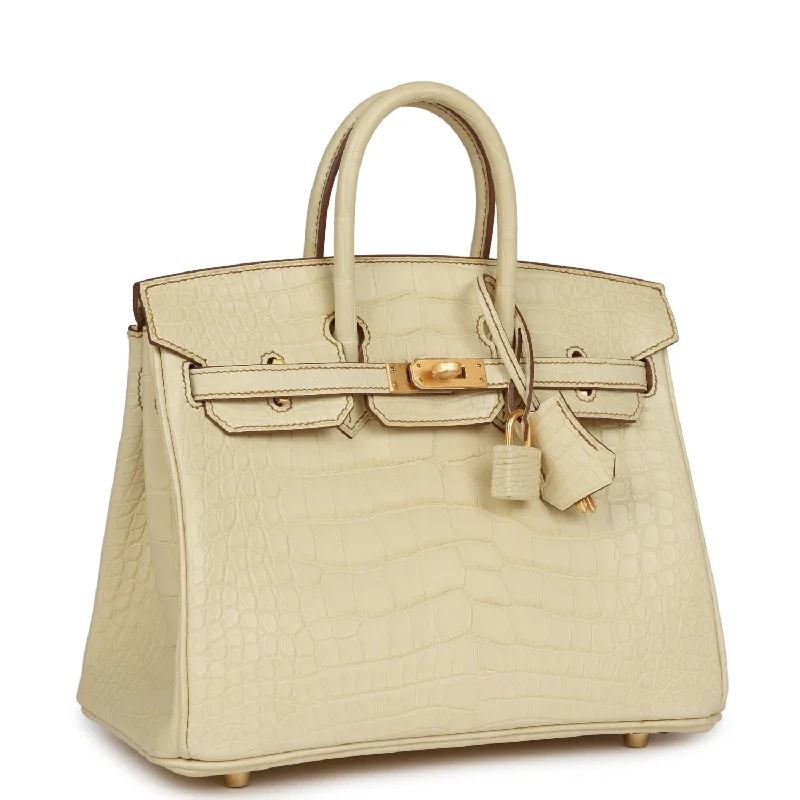 Hermes Birkin Bags with a Chain - Embellished Handle for a Modern TwistHermes Special Order (HSS) Birkin 25 Vanille Matte Alligator Brushed Gold Hardware