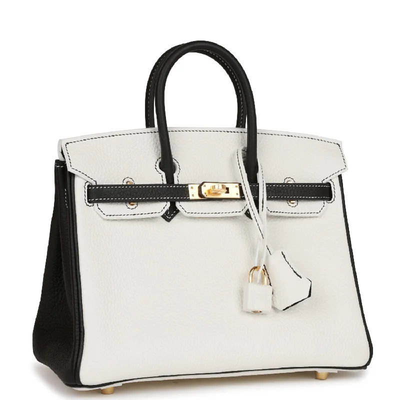 Hermes Birkin Bags with a Gold - Plated Lock and Key SetHermes Special Order (HSS) Birkin 25 White and Black Clemence Gold Hardware