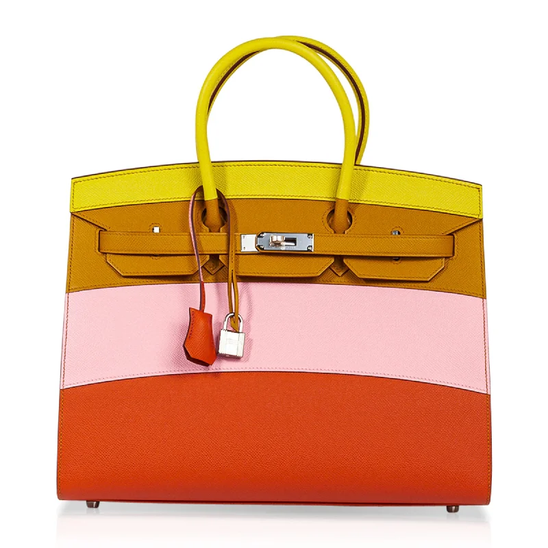 Hermes Birkin Bags with a Pebbled Leather Texture for a Rugged yet Elegant AppealHermes Sunrise Rainbow Sellier Birkin 35 Limited Edition Bag