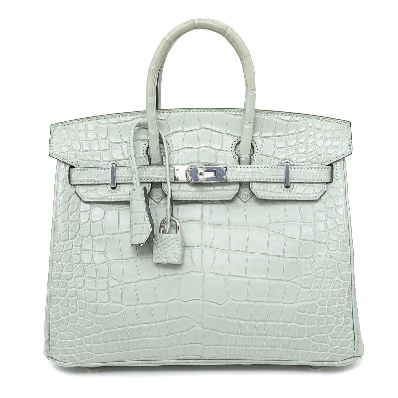 Hermes Birkin Bags with a Snap - Fastened Front Pocket for Easy AccessHermes Vert D'eau Matte Mississippiensis Birkin 25