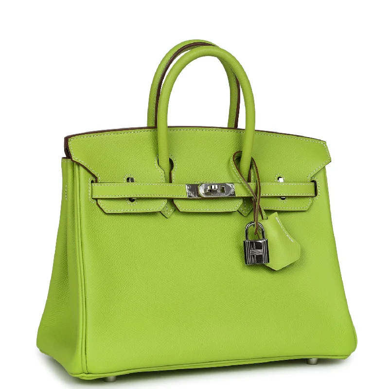 Hermes Birkin Bags with a Leather - Bound Handle for DurabilityHermes Birkin 25 Kiwi Candy Epsom Palladium Hardware