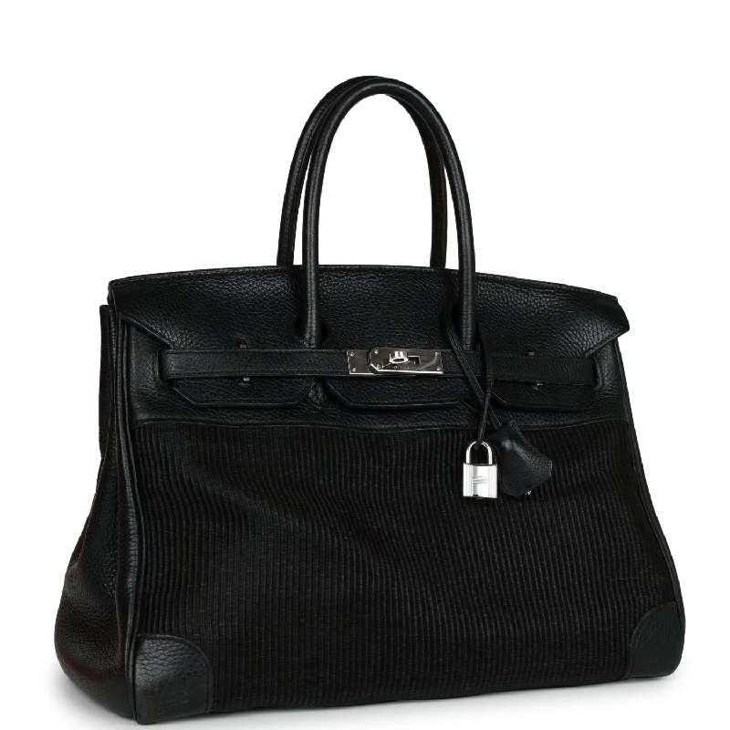 Hermes Birkin Bags with Hand - Stitched Detailing for Artisanal AppealHermes Birkin 35 Black Crinoline and Clemence Palladium Hardware