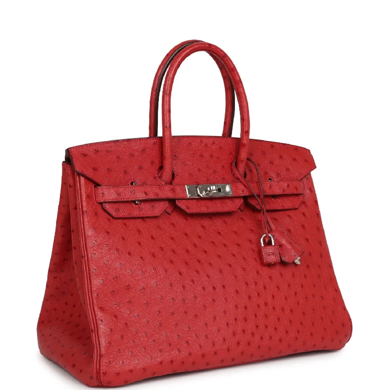 Hermes Birkin Bags with a Contrast - Stitched Handle for Added StyleHermes Birkin 35 Rouge Vif Ostrich Palladium Hardware