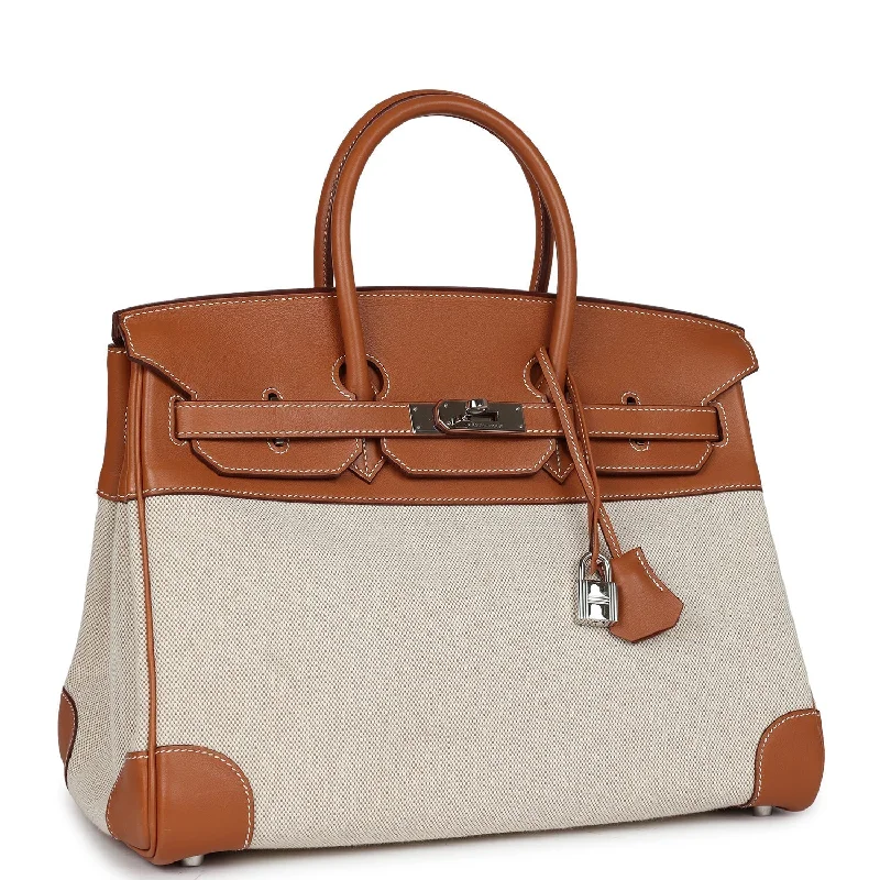 Hermes Birkin Bags with a Detachable Shoulder Pad for ComfortHermes Birkin 35 Toile H and Fauve Barenia Palladium Hardware