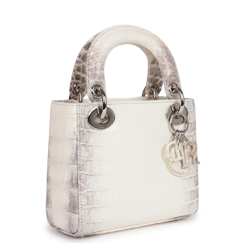 Christian Dior tote bags with a double - handle and shoulder - strap optionChristian Dior Small Lady Dior Tote White Himalaya Crocodile Silver Hardware