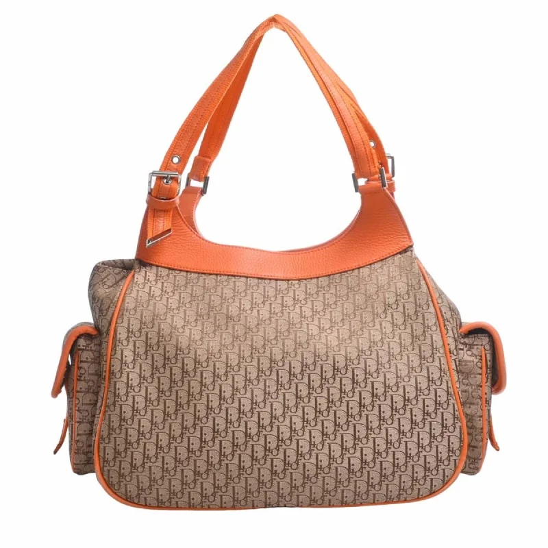 Christian Dior tote bags with a printed Dior logo on the frontCHRISTIAN DIOR Trotter Canvas Handbag Beige/Orange Women's