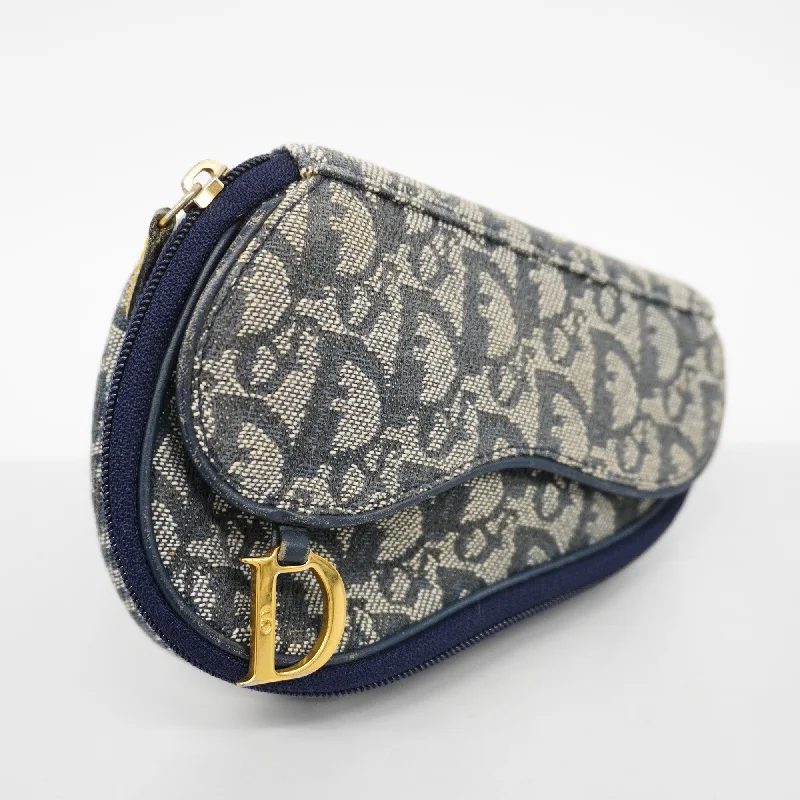 Christian Dior bags with a quilted pattern and gold - toned hardwareCHRISTIAN DIORAuth  Trotter Saddle Pouch Women's Canvas Pouch Navy