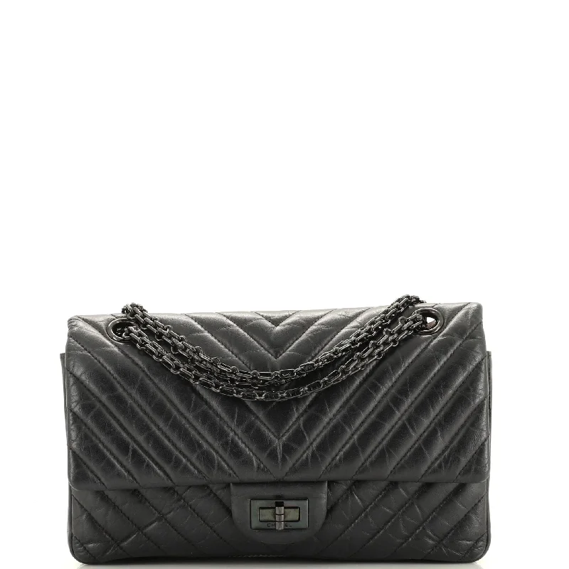 Christian Dior Saddle bags with a patent leather finish for a shiny lookSo Black Reissue 2.55 Flap Bag Chevron Aged Calfskin 225