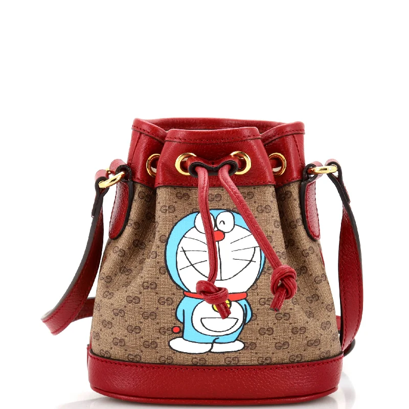 Christian Dior bags with a side - pocket for holding a water bottleDoraemon Bucket Bag Printed Mini GG Coated Canvas Mini