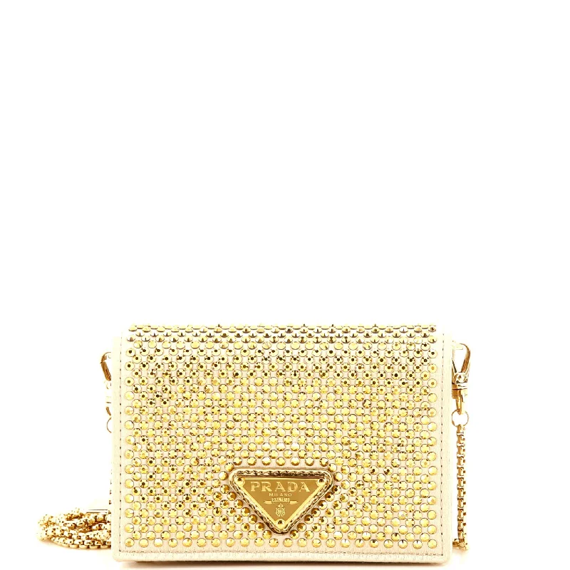 Christian Dior Saddle bags with a studded trim for a bold lookFlap Card Holder with Chain Satin with Crystals